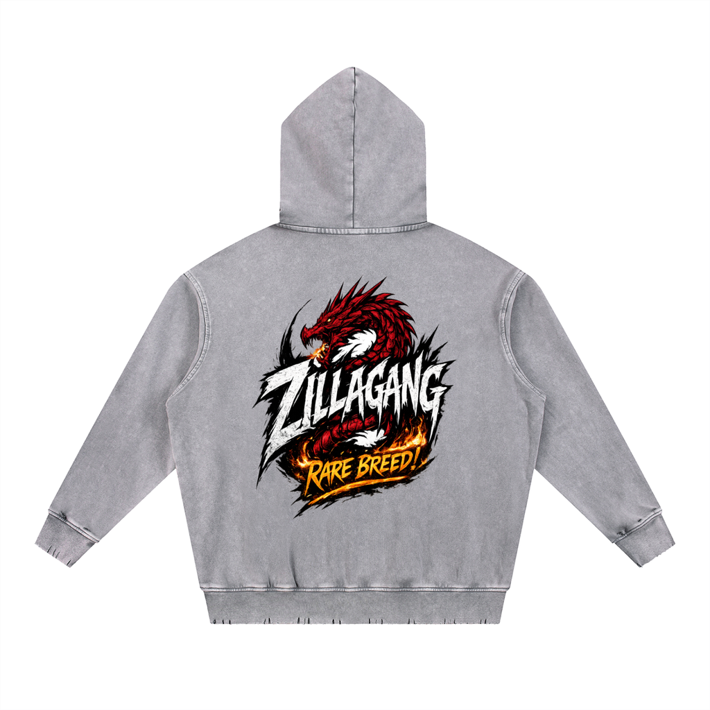 Snow Wash Hand-Frayed Heavyweight  Hoodie