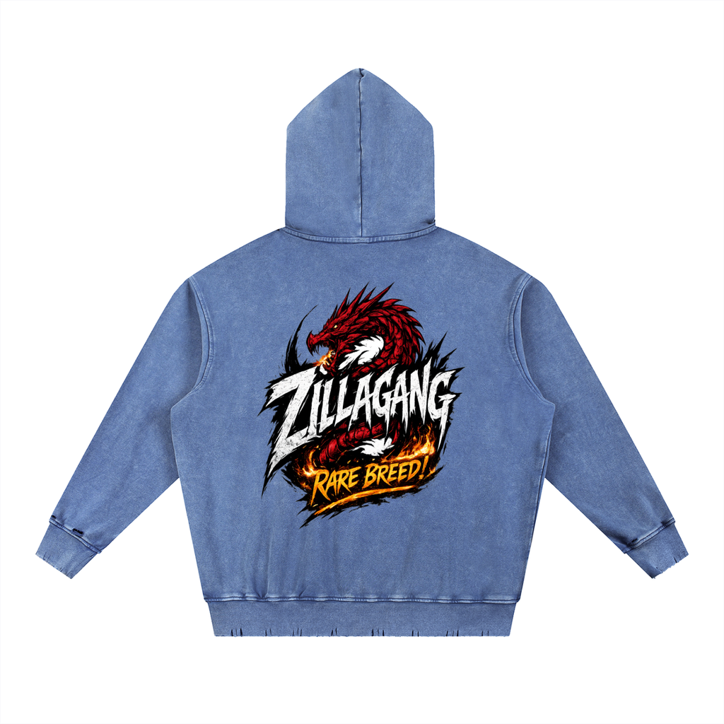 Snow Wash Hand-Frayed Heavyweight  Hoodie
