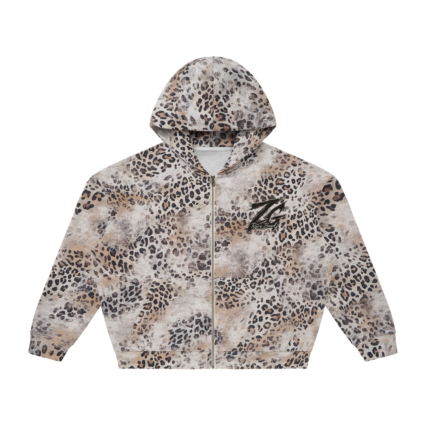 Unisex Vintage Wash Leopard Full Zip Hoodie