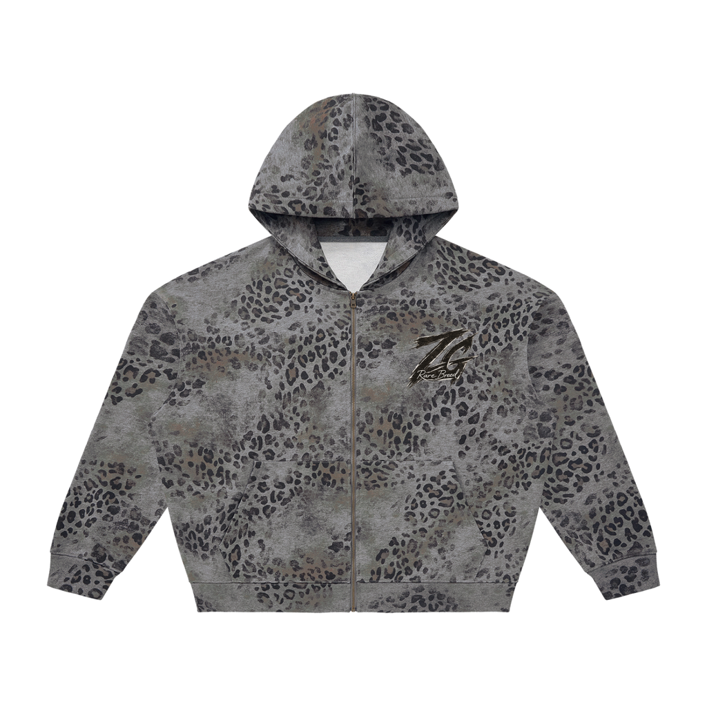 Unisex Vintage Wash Leopard Full Zip Hoodie