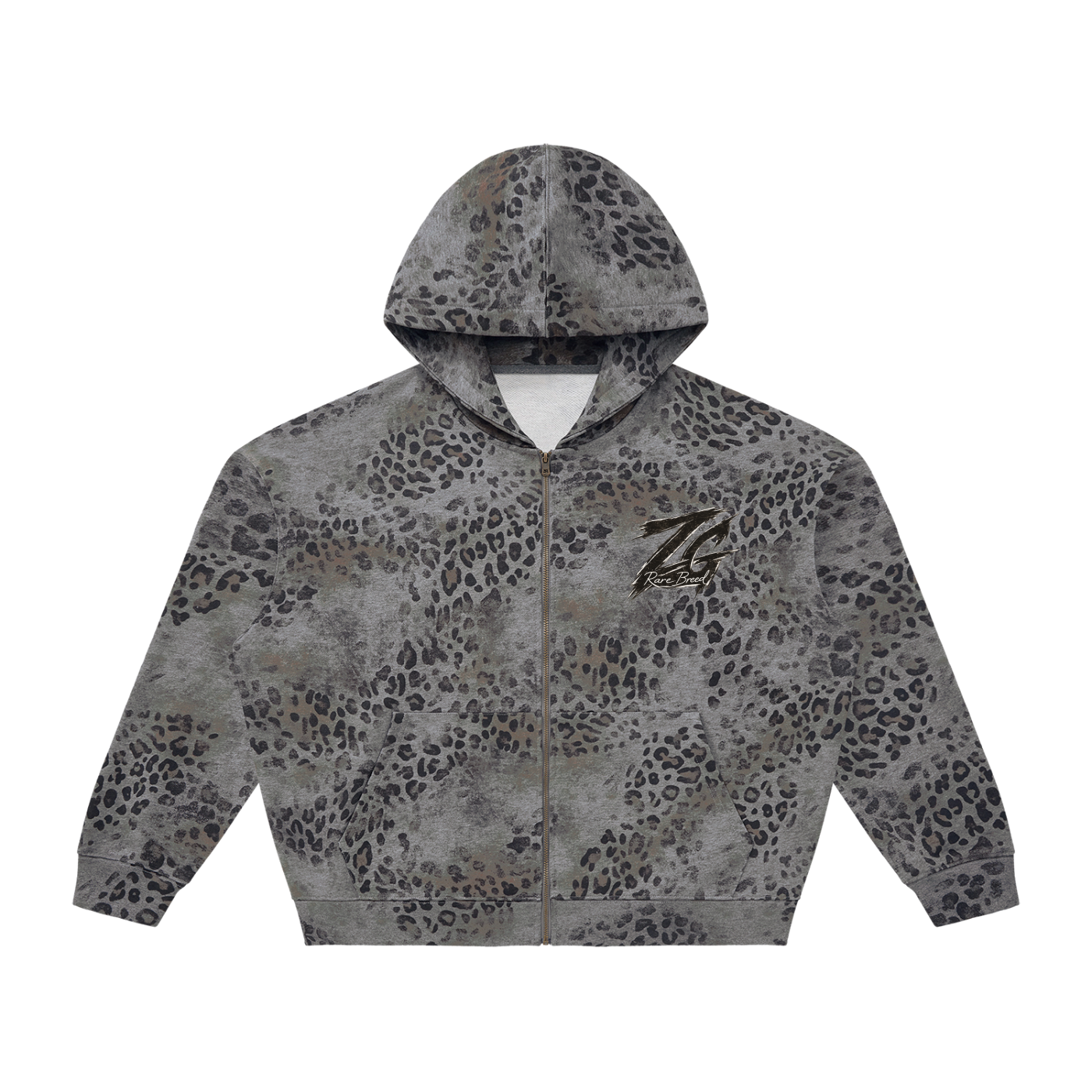 Unisex Vintage Wash Leopard Full Zip Hoodie