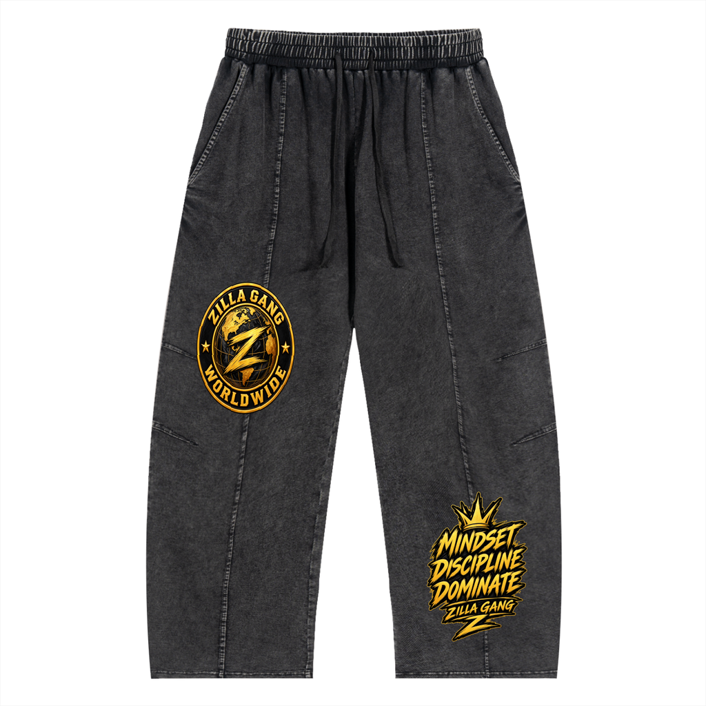 Snow Wash Drawstring Cotton Pants