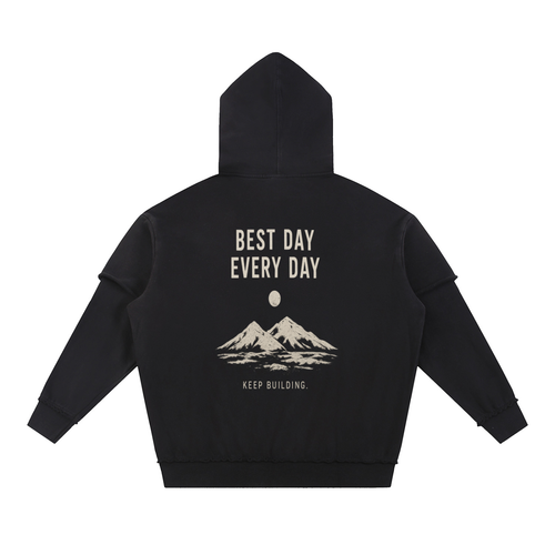 Best Day Collection: Snow Washed Raw Edge Double Layered Hoodie