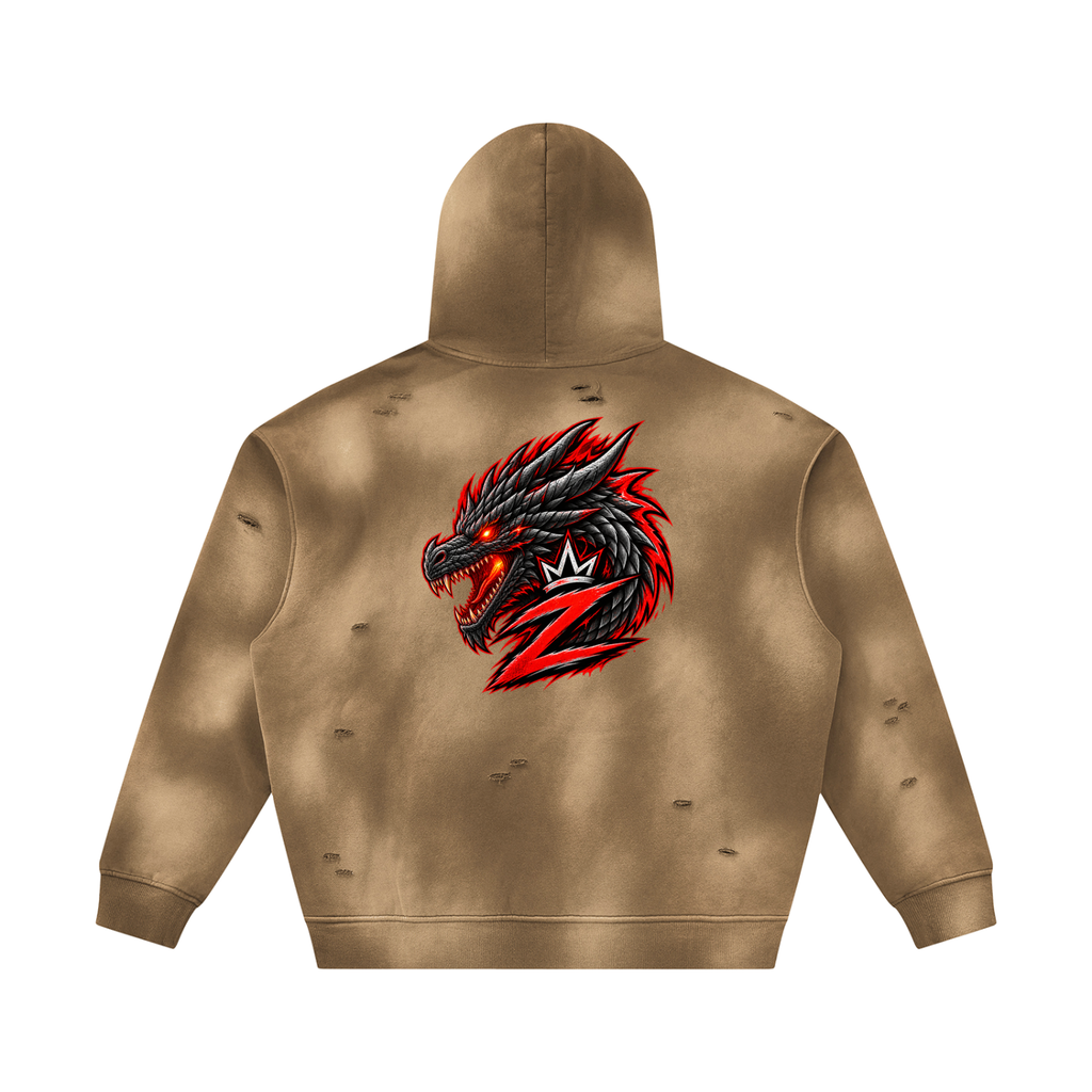Unisex Sunfade Frayed Fleece Hoodie