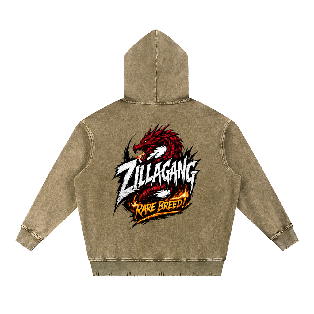 Snow Wash Hand-Frayed Heavyweight  Hoodie