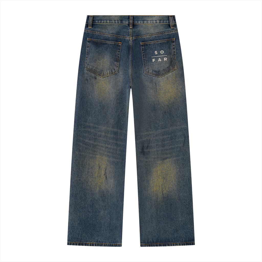 Men's Vintage Wash Wide Leg Denim Jeans